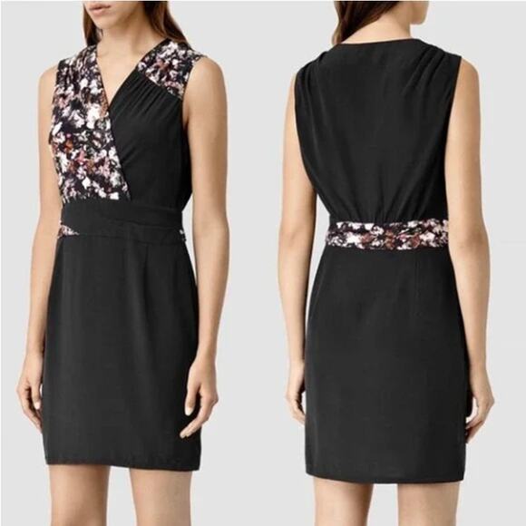 AllSaints Dresses & Skirts - All Saints Azure Chase Silk Dress Floral Black Size 2
